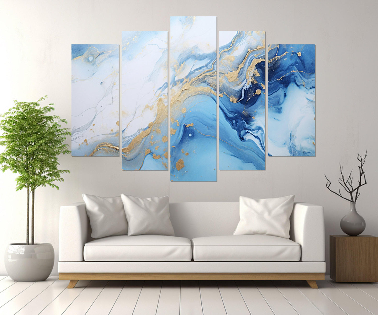 Blue Marble Canvas Abstract Wall Art – Modern Marble Canvas Print, Ready to Hang