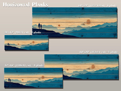Mountain Ridge Hiking Print – Rustic Cabin Decor | Wooden Wall Art