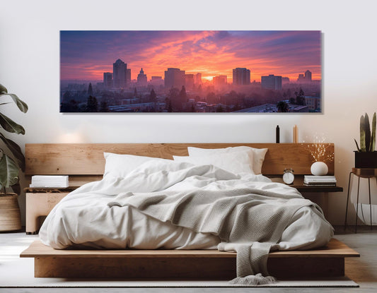 Sacramento Sunset Canvas Abstract Wall Art – Framed Canvas Print Ready to Hang