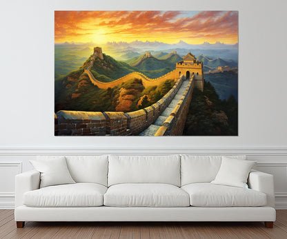 Great Wall of China Canvas – Framed Sunset Wall Decor | Ready to Hang Cotton Canvas Print