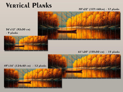Wood Wall Art – Tranquil Lake Canoe Print on Natural Wood with Rustic Autumn Landscape