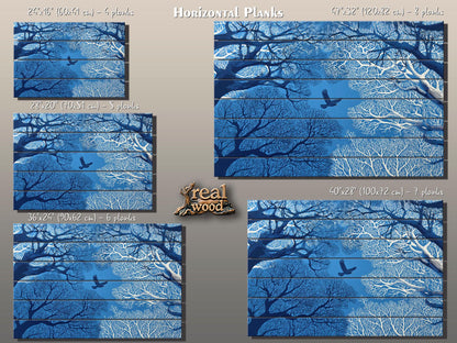 Linocut Wood Art – Enchanted Forest Sky Print | Vibrant UV Wood Decor