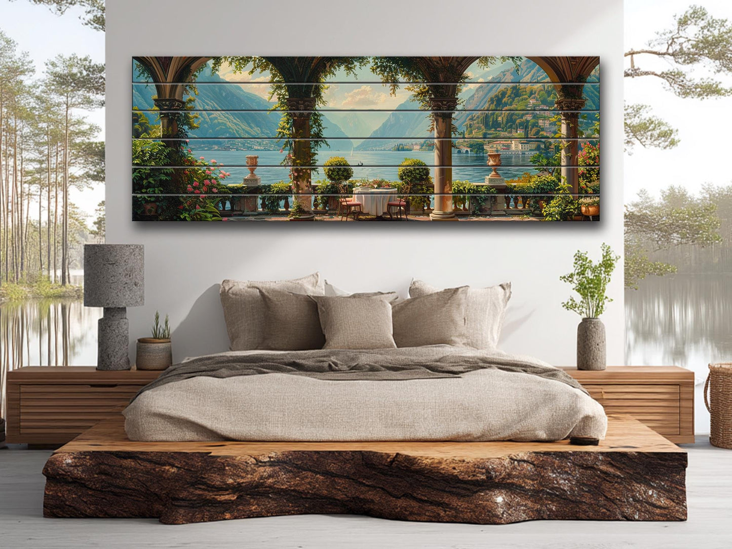 Lake Como Wood Print – Natural Wood Art Landscape Wall Decor On Planks