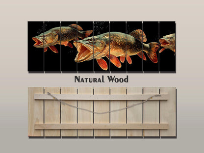 Pike Fish Wall Art | Rustic Fishing Decor – Predator Fish Artwork on Natural Wood Print