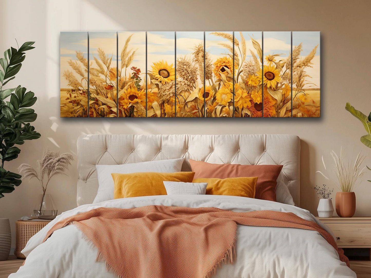 Rustic Wood Wall Art – Large Farmhouse Wall Decor with Sunflower Wood Print