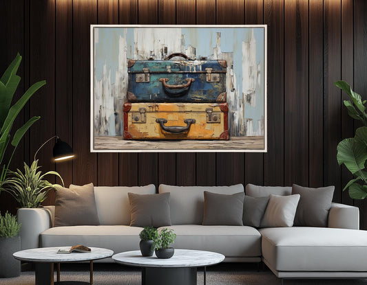 Rustic Travel Canvas – Vintage Suitcase Art | Framed Gallery Wrapped Print Decor