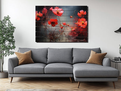 Wood Wall Art – Abstract Floral on Natural Linden Planks | Rustic Farmhouse Style