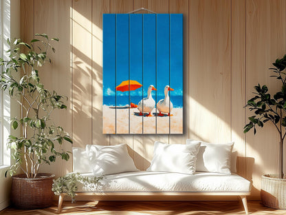 Wood Wall Art – Two Geese Sunbathing | Minimalist Farmhouse Wall Decor on Wood Planks