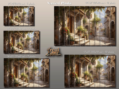 Italian Village Wall Art – Rustic Wood Plank Painting with Vibrant Italy Landscape Print
