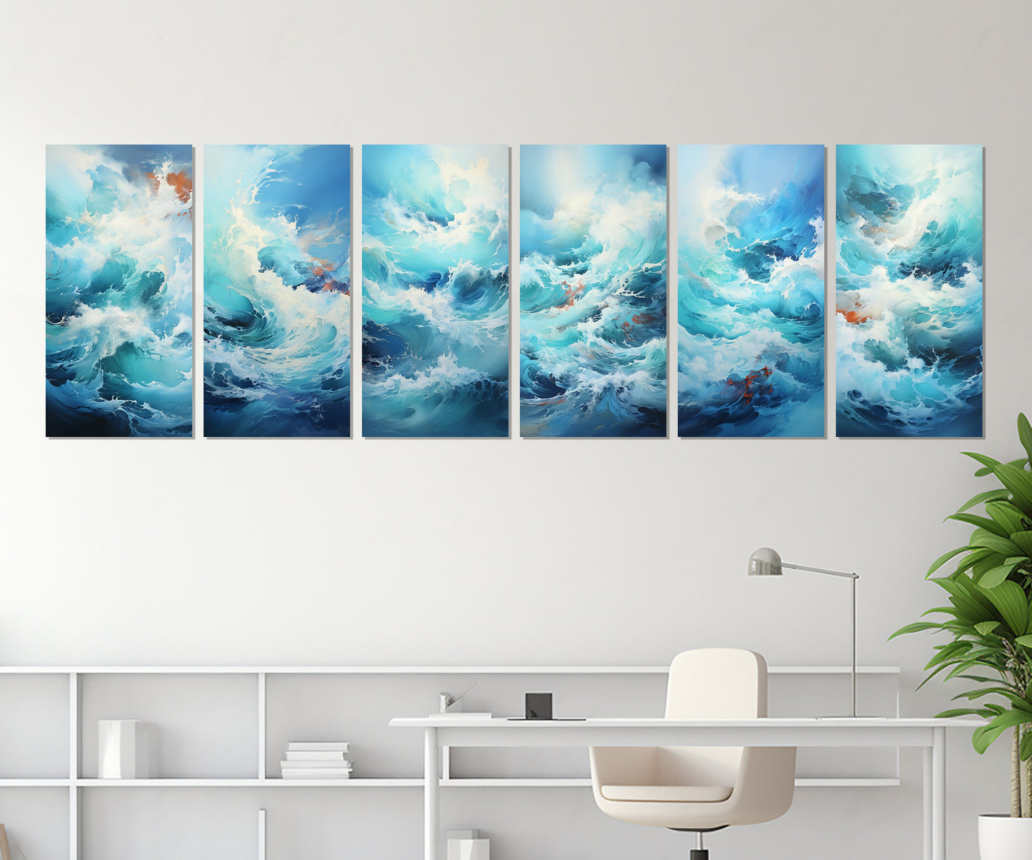 Abstract Ocean Wall Art – 6 Panel Canvas Art | Framed Ocean Waves Print