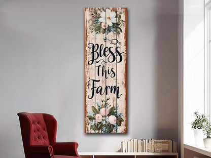 Rustic Wood Wall Art – Bless This Farm Sign | Farmhouse Wall Decor, Cozy Country Accent