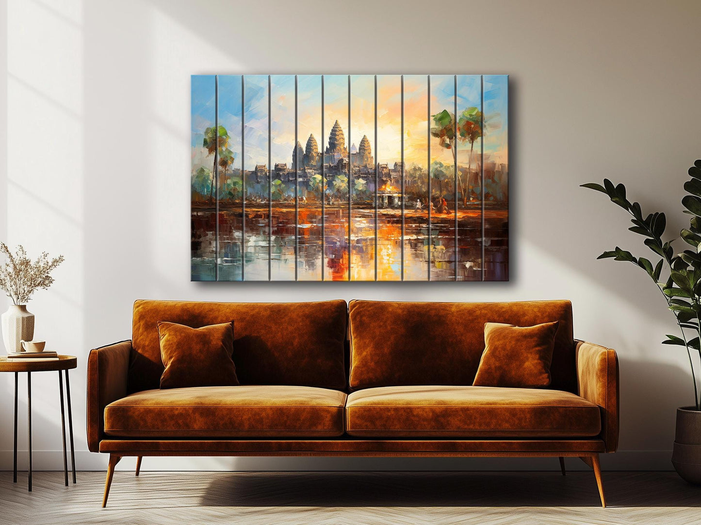 Wood Wall Art – Ancient Khmer Print on Wood | Angkor Wat Painting Decor