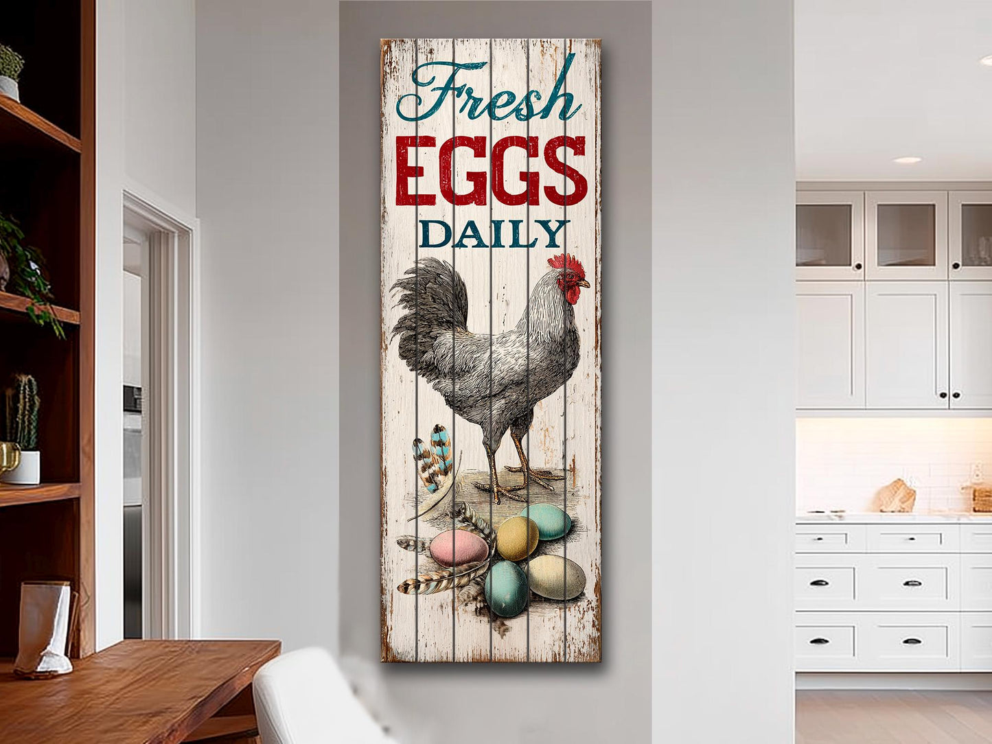 Fresh Eggs Wood Sign – Rustic Kitchen Decor With Distressed Wood Wall Art