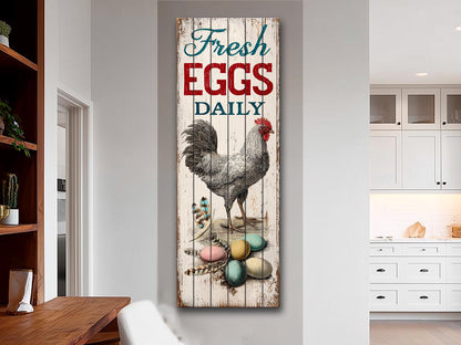 Fresh Eggs Wood Sign – Rustic Kitchen Decor With Distressed Wood Wall Art