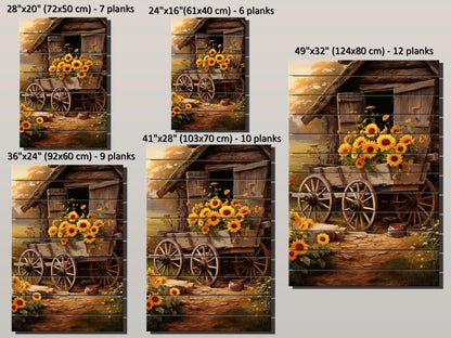 Rustic Sunflower Wall Art – Handcrafted Wooden Sunflower Print on Wood Panel