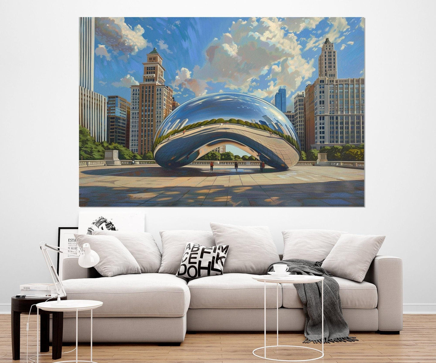 Chicago Canvas Print – Cloud Gate Abstract Cityscape, Framed Ready to Hang