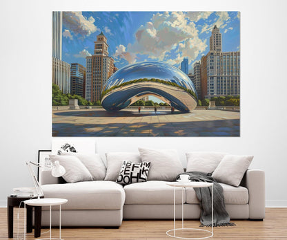Chicago Canvas Print – Cloud Gate Abstract Cityscape, Framed Ready to Hang