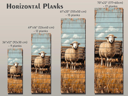 Rustic Wood Wall Art – Sheep Printed on Natural Wood Art – Rustic Farm Wall Decor – Folk Style Animal Print on Wood, Farmhouse Wall Art