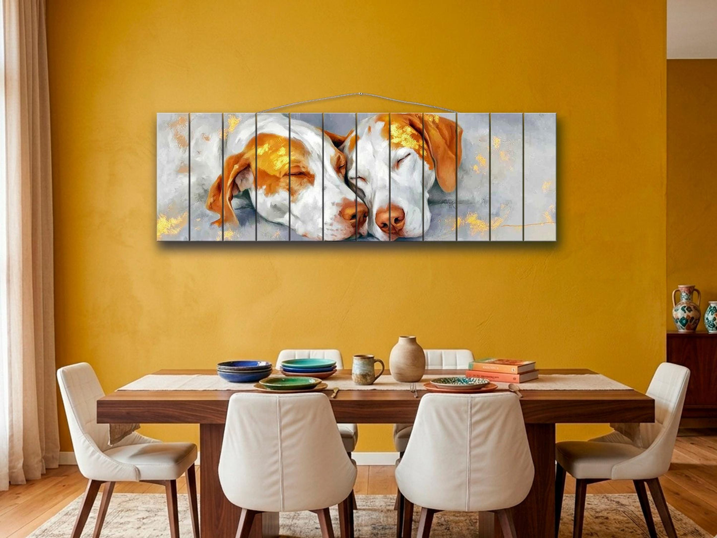 Sleeping Pointer Dogs Print on Wood, Romantic Wall Decor