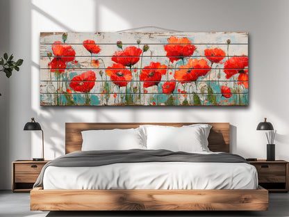Poppies Wall Art – Natural Wood Wall Art | UV Printed Rustic Floral Wood Decor