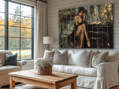 Wood Wall Art - Sexy Woman Poster in Boldini Style | Natural Wood Print, Ready to Hang Decor