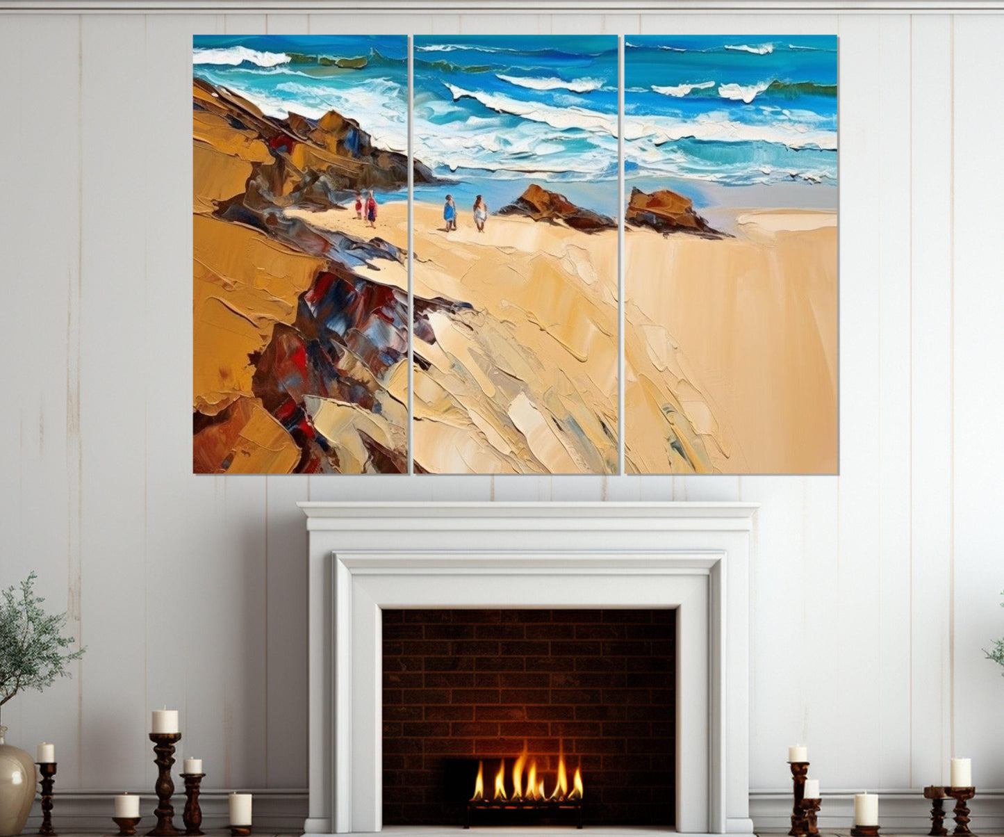 Beach Canvas Print – Abstract Beach Art Framed Canvas Wall Art Ready to Hang