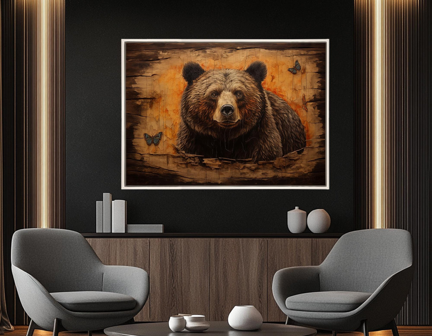 Bear Canvas Art – Framed Cotton Canvas Print | Rustic Cabin Wall Decor Ready to Hang