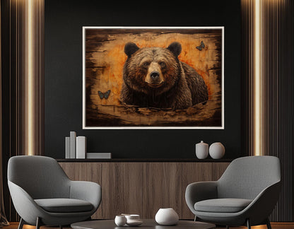 Bear Canvas Art – Framed Cotton Canvas Print | Rustic Cabin Wall Decor Ready to Hang