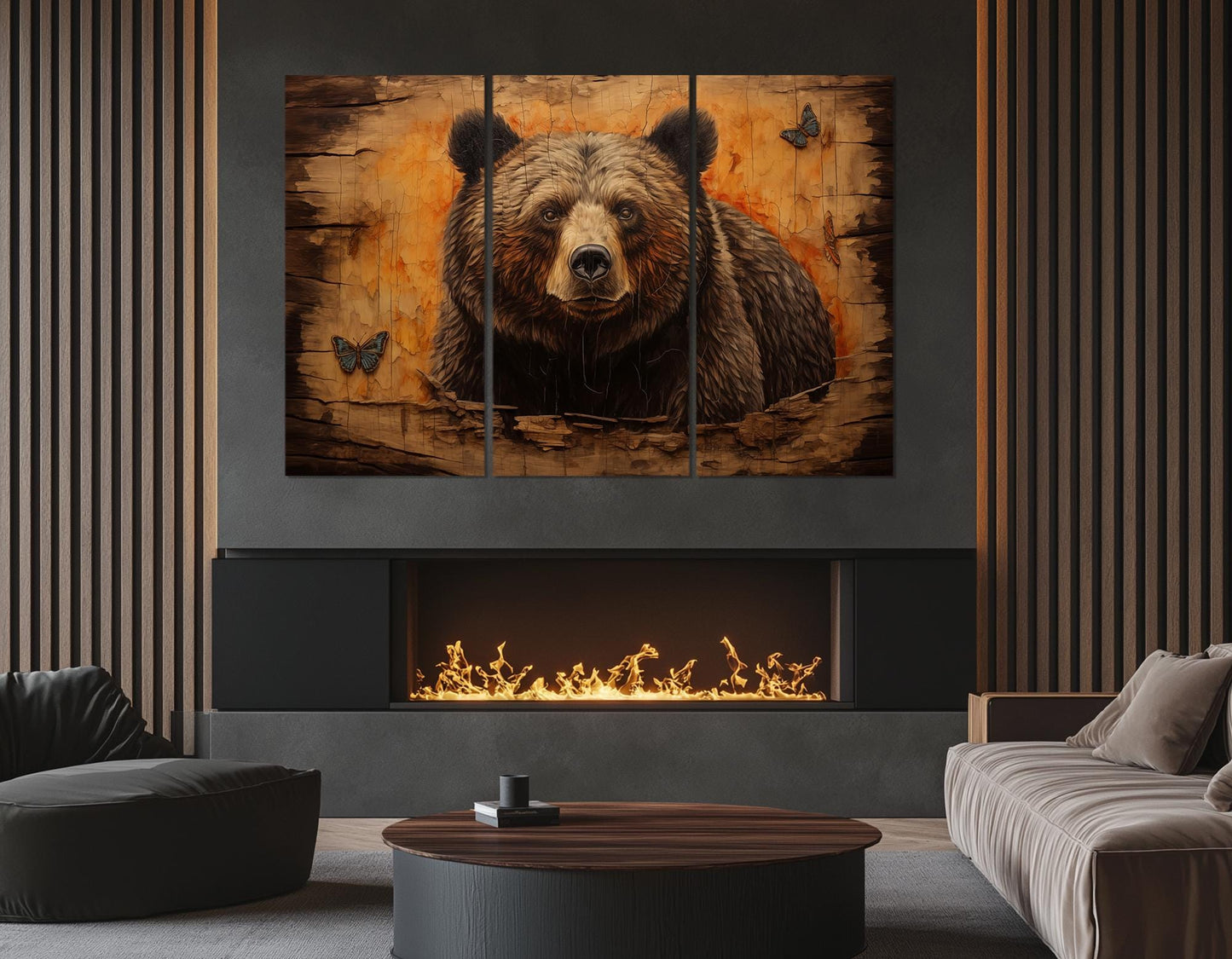 Bear Canvas Art – Framed Cotton Canvas Print | Rustic Cabin Wall Decor Ready to Hang