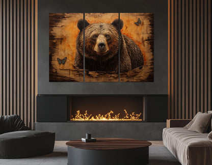 Bear Canvas Art – Framed Cotton Canvas Print | Rustic Cabin Wall Decor Ready to Hang