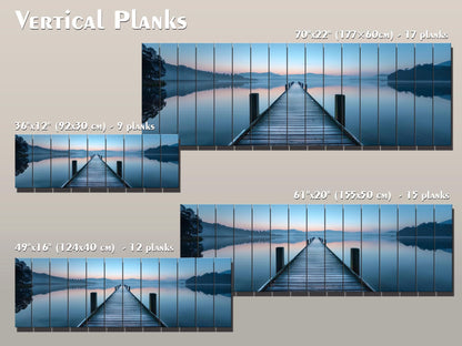 Wooden Dock Print – Rustic Lake Art on Natural Linden Wood Planks | UV Printed Wood