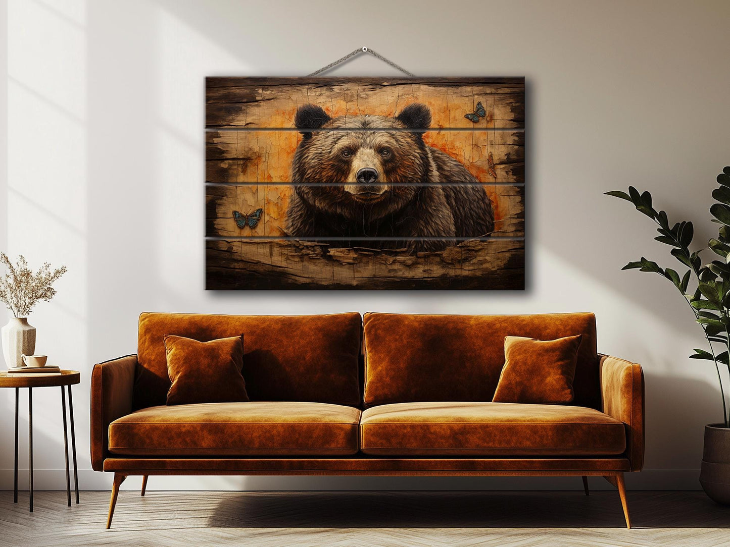 Rustic Grizzly Bear Print - Natural Wood Wall Art | Cabin Decor & Wildlife Artwork