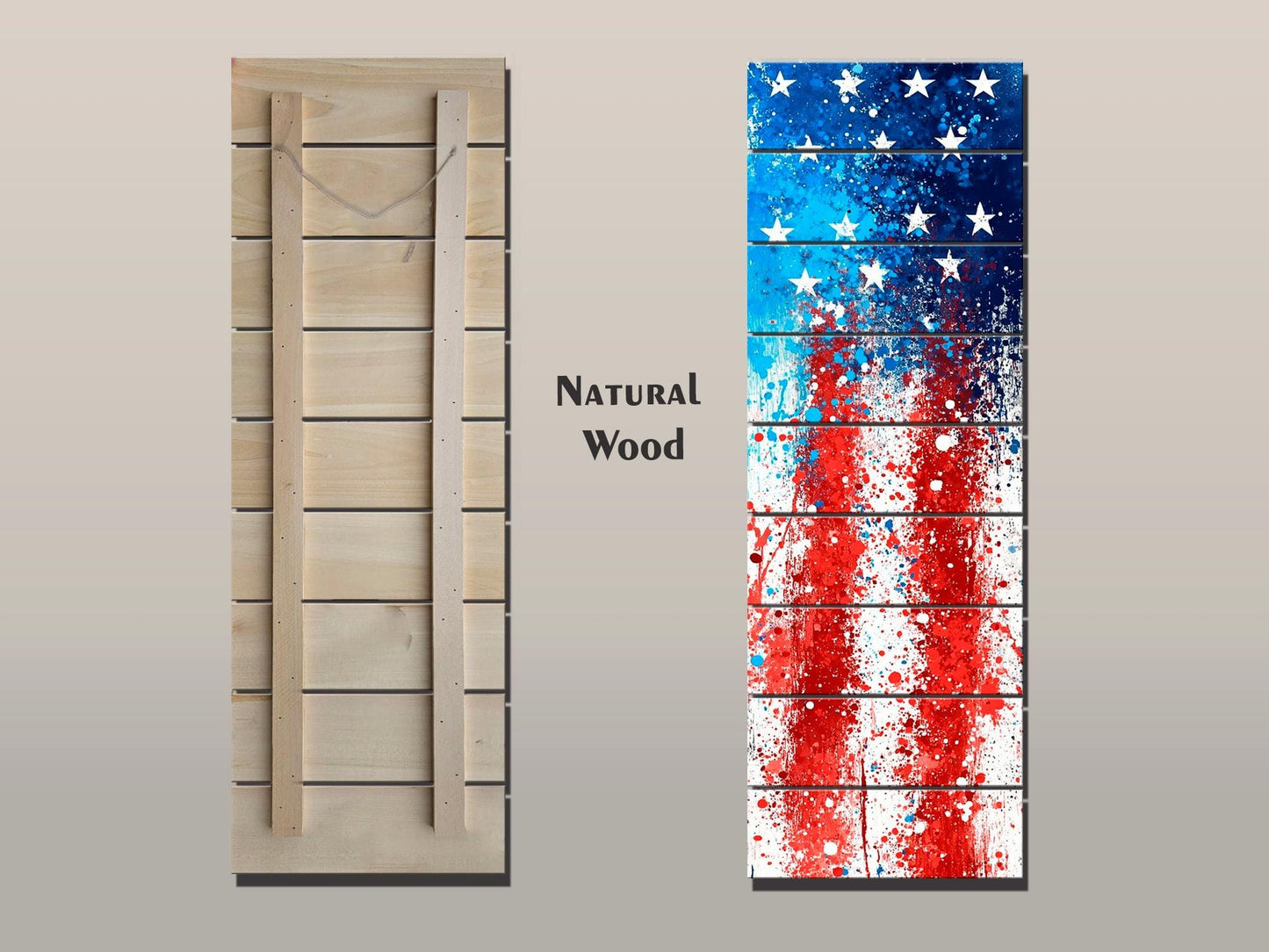 American Flag Wood Art - Abstract USA Flag Print on Natural Wood | Patriotic Wall Decor