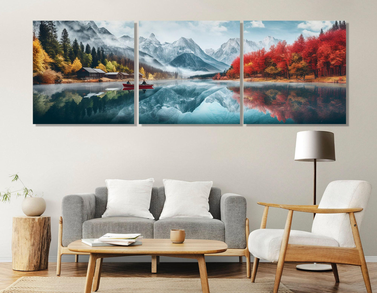 Banff Landscape Painting - Large Abstract Lake Canvas Wall Decor | Ready to Hang