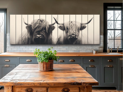 Highland Cows Wall Art – Handcrafted Wood Wall Decor | Rustic Farmhouse Print