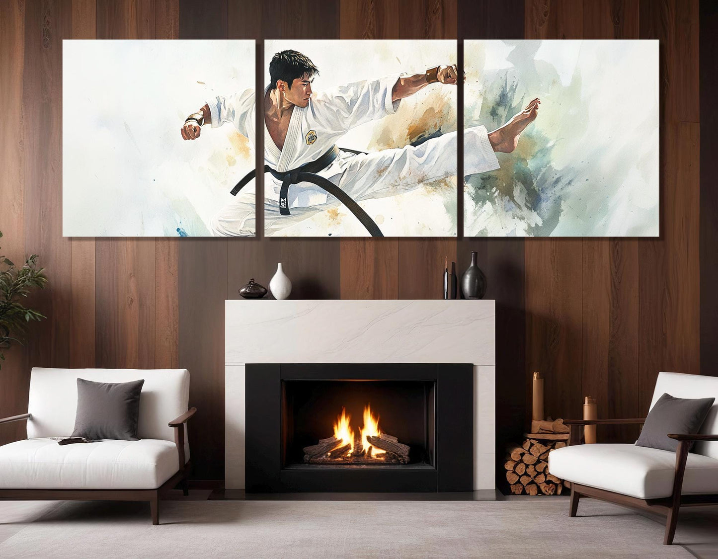Jiu-Jitsu Watercolor Painting - Framed Cotton Canvas Print | Ready to Hang Wall Art