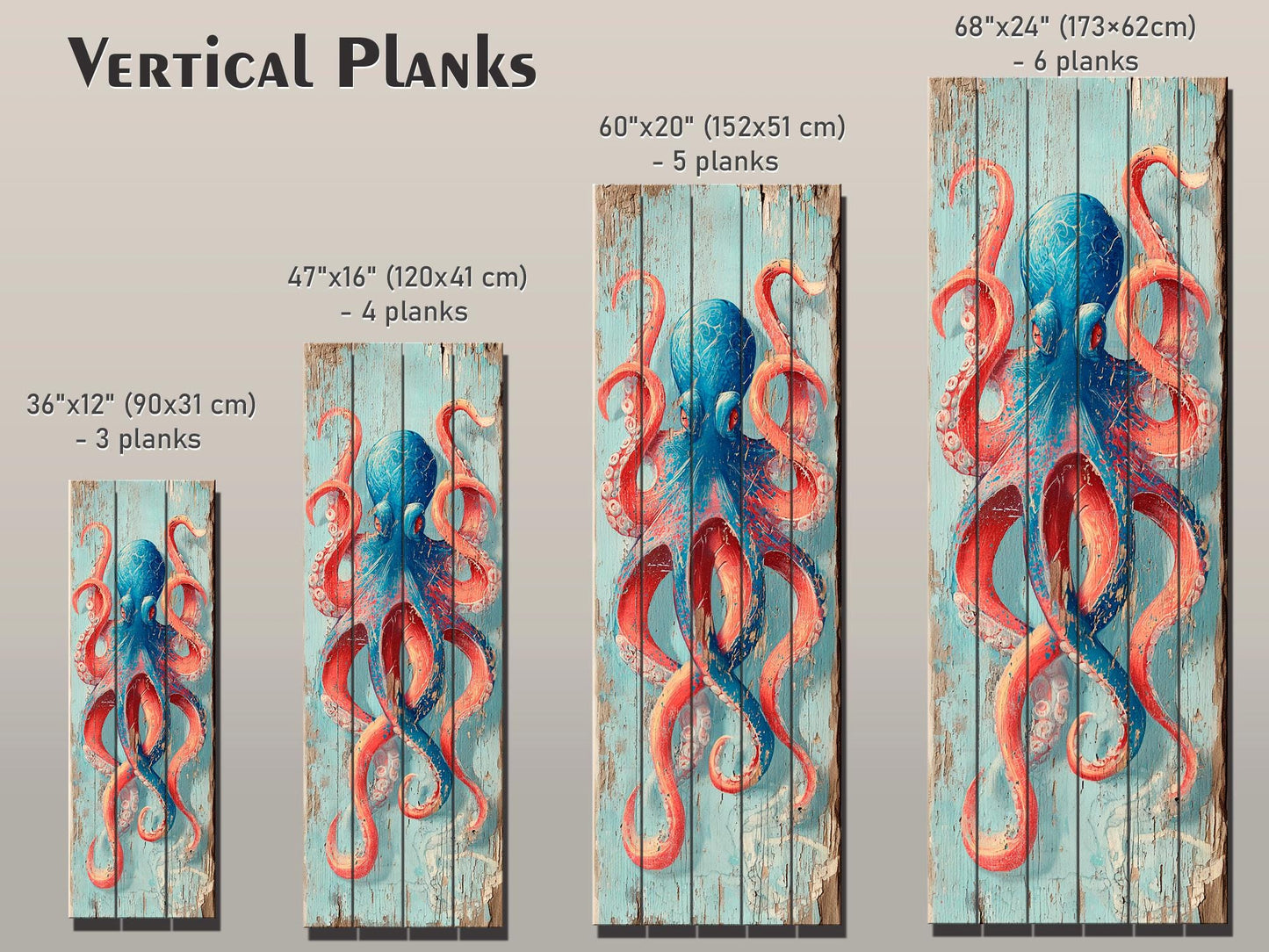 Octopus Wood Art – Colorful Nautical Wall Art | Coastal Sea Painting on Natural Wood