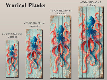 Octopus Wood Art – Colorful Nautical Wall Art | Coastal Sea Painting on Natural Wood