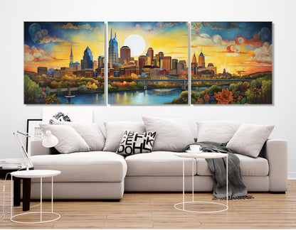 Nashville Canvas Print – Large Abstract City Painting | Framed & Ready to Hang