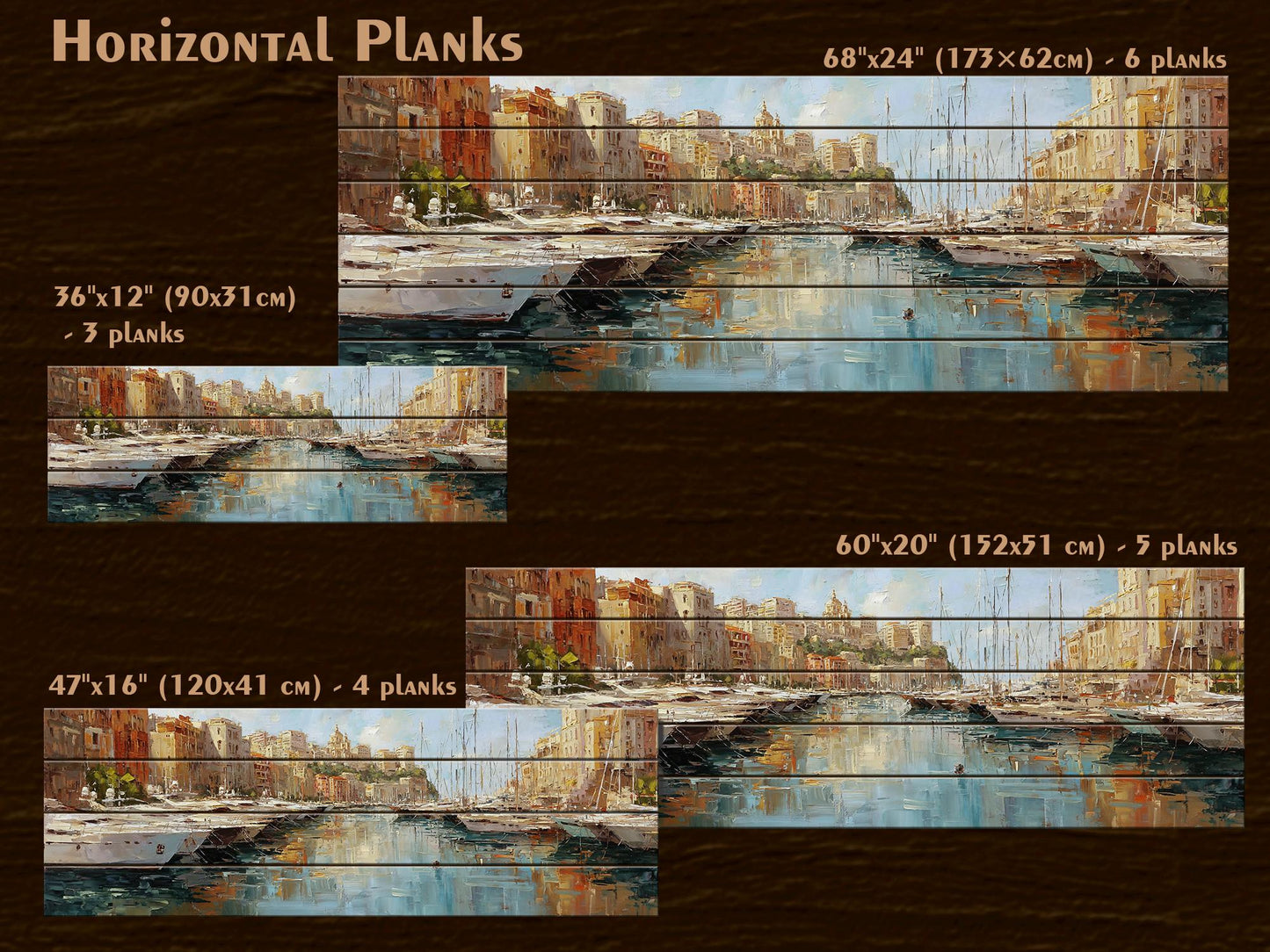 Monaco Harbor Wood Print – Rustic Wall Art | Beige Light Reflections on Distressed Wood