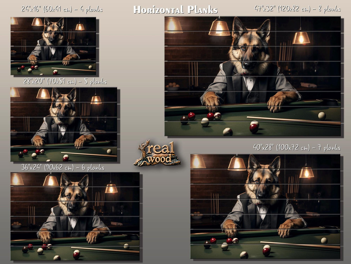 Billiards Wall Art - Rustic Wood Decor Shepherd Playing Billiards Print | Man Cave Gift