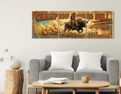 Majestic Rodeo Bull Canvas Print, American Flag, Large Western Wall Art, Framed and Ready to Hang