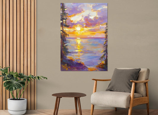 Impressionist Sunset Painting | Abstract Nature Wall Art - Framed Canvas Print Ready to Hang