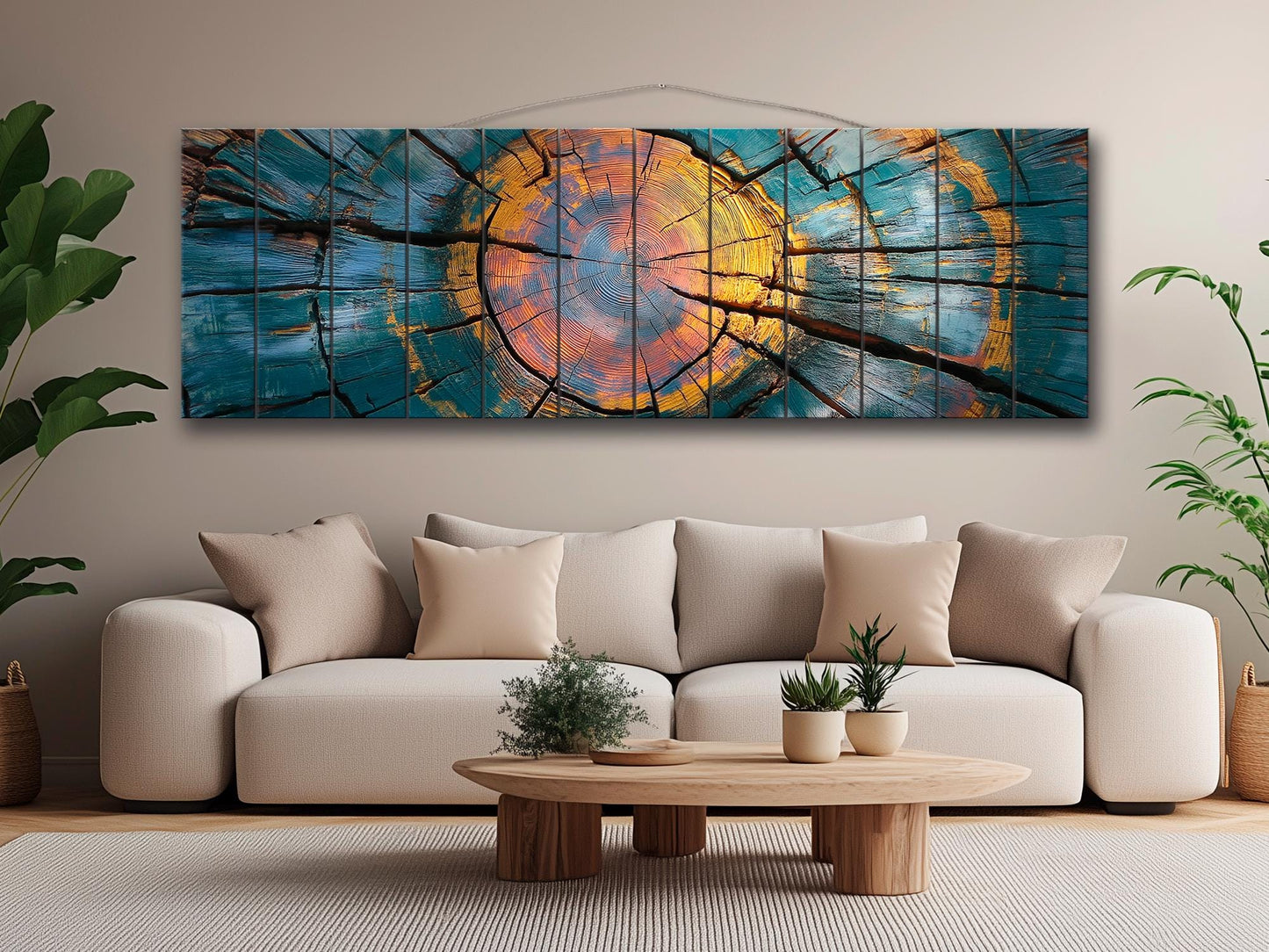 Rustic Wood Wall Art - Abstract Tree Rings Print on Natural Wood, Modern Wall Decor, Wood in Interior, Wood Texture Painting, Wooden Decor