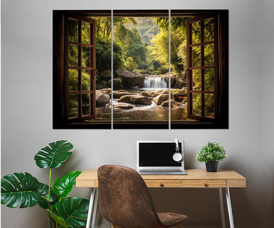 Waterfall Window Canvas Featuring Scenic Wall Art | Gallery Wrapped Cotton Canvas Print