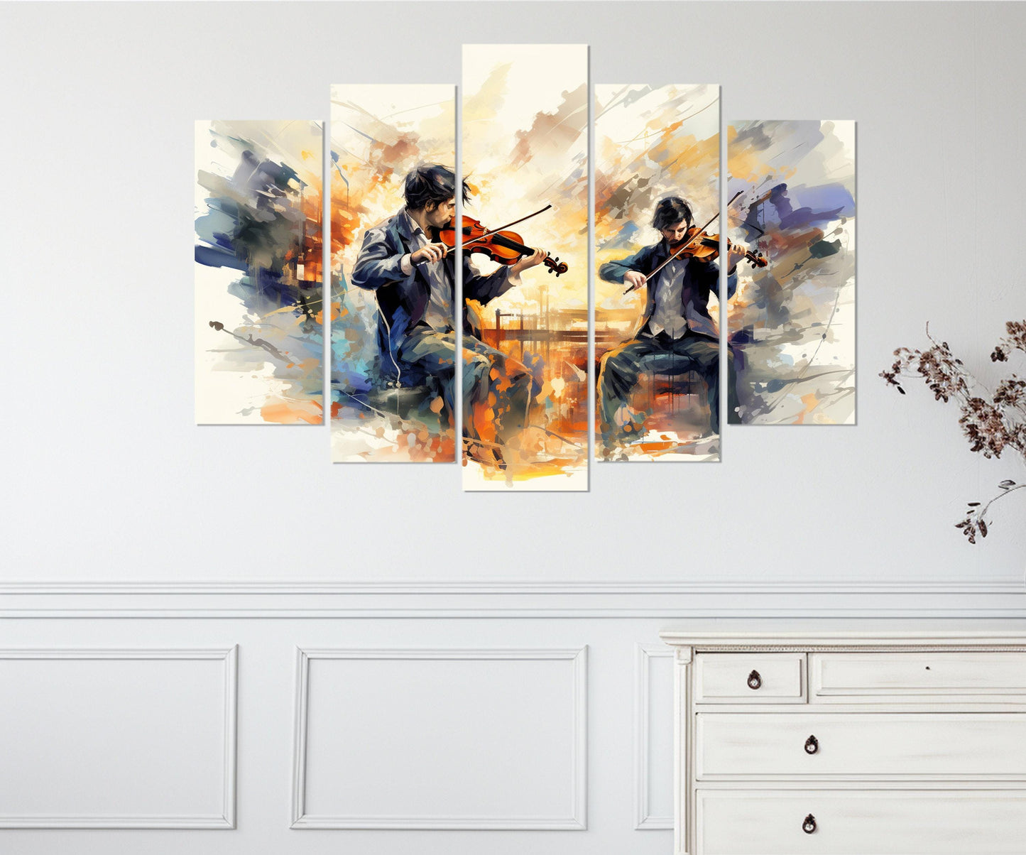 Abstract Violinists Painting - Framed Canvas Art | Classical Music Wall Decor
