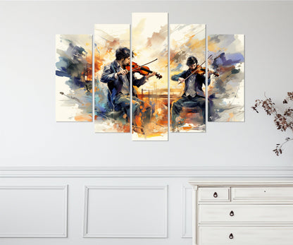 Abstract Violinists Painting - Framed Canvas Art | Classical Music Wall Decor
