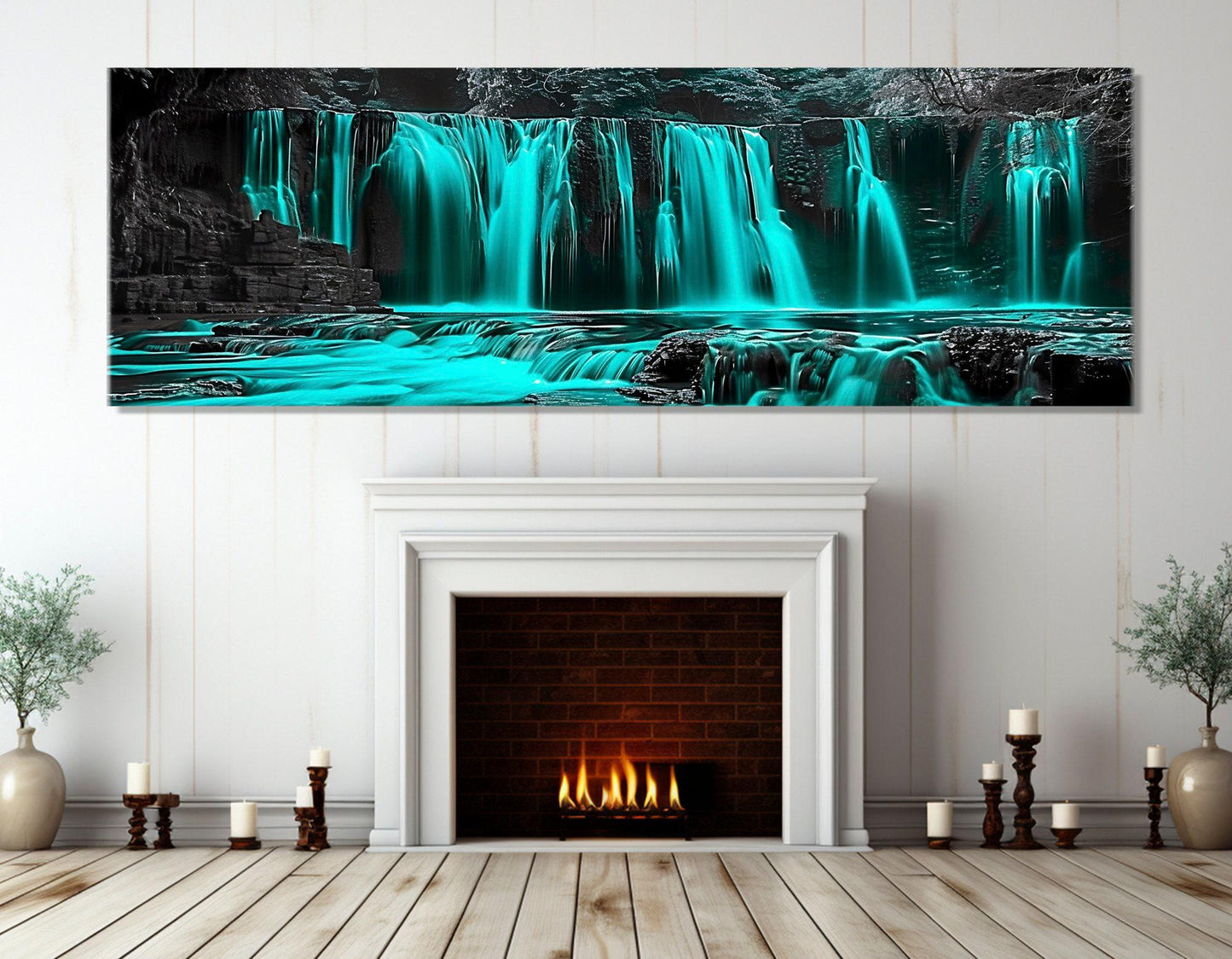 Abstract Waterfall Canvas – Scenic Wall Art | Cyan Decor | Framed & Ready to Hang