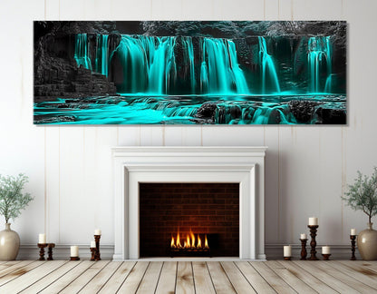 Abstract Waterfall Canvas – Scenic Wall Art | Cyan Decor | Framed & Ready to Hang