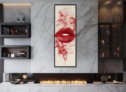 Red Lips Canvas | Modern Home Decor - Passionate Red Print Abstract Lips Poster